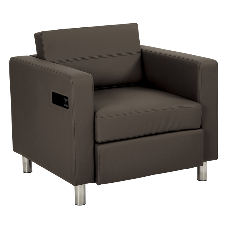 Scranton & Co Accent Chair with AC and USB Charging Station in Graphite Brown