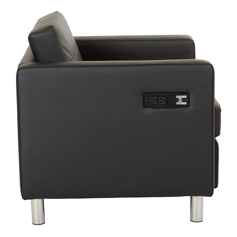 Scranton & Co Accent Chair with AC and USB Charging Station in Black Fabric