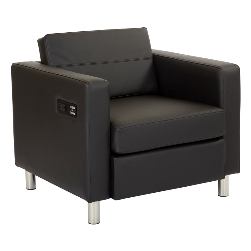 Scranton & Co Accent Chair with AC and USB Charging Station in Black Fabric