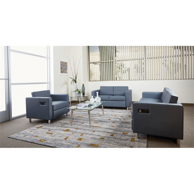 Scranton & Co Accent Chair with AC and USB Charging Station in Blue Fabric