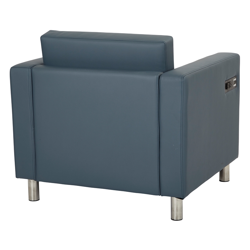 Scranton & Co Accent Chair with AC and USB Charging Station in Blue Fabric