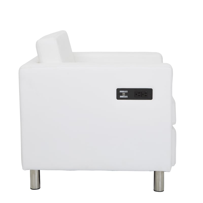 Scranton & Co Accent Chair with AC and USB Charging Station in Snow White