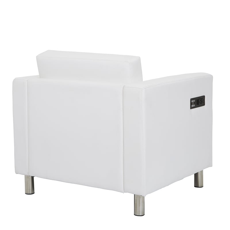 Scranton & Co Accent Chair with AC and USB Charging Station in Snow White