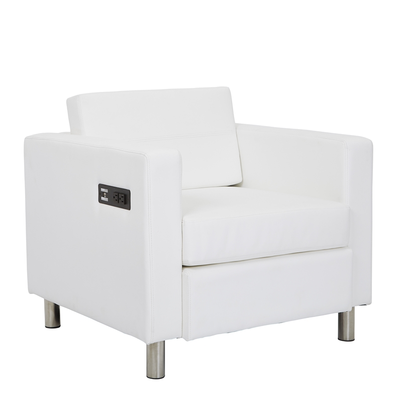 Scranton & Co Accent Chair with AC and USB Charging Station in Snow White