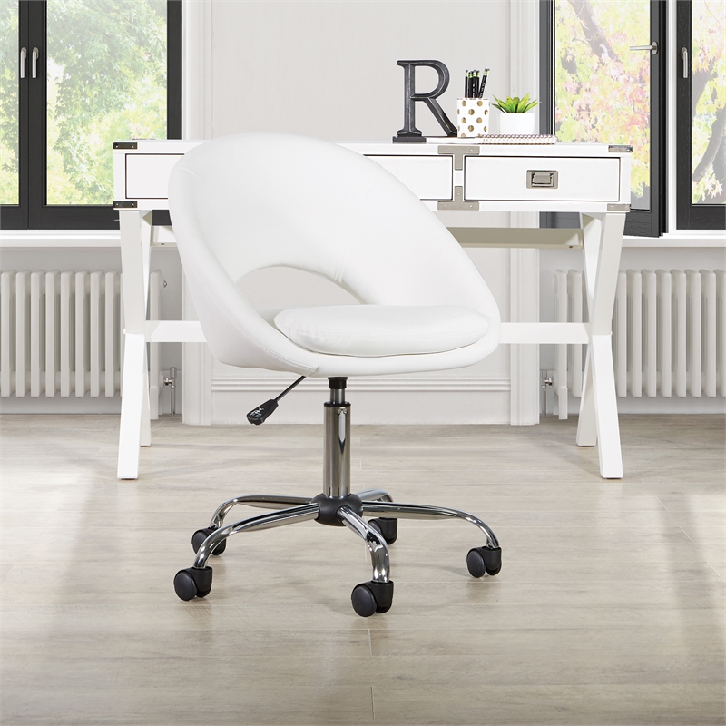 Scranton & Co Height Adjustable Home Office Chair in White Faux Leather