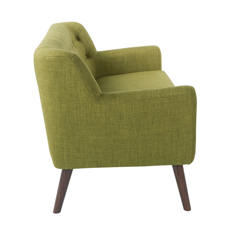 Scranton & Co Mid-Century Modern Loveseat in Green Fabric with Coffee Legs