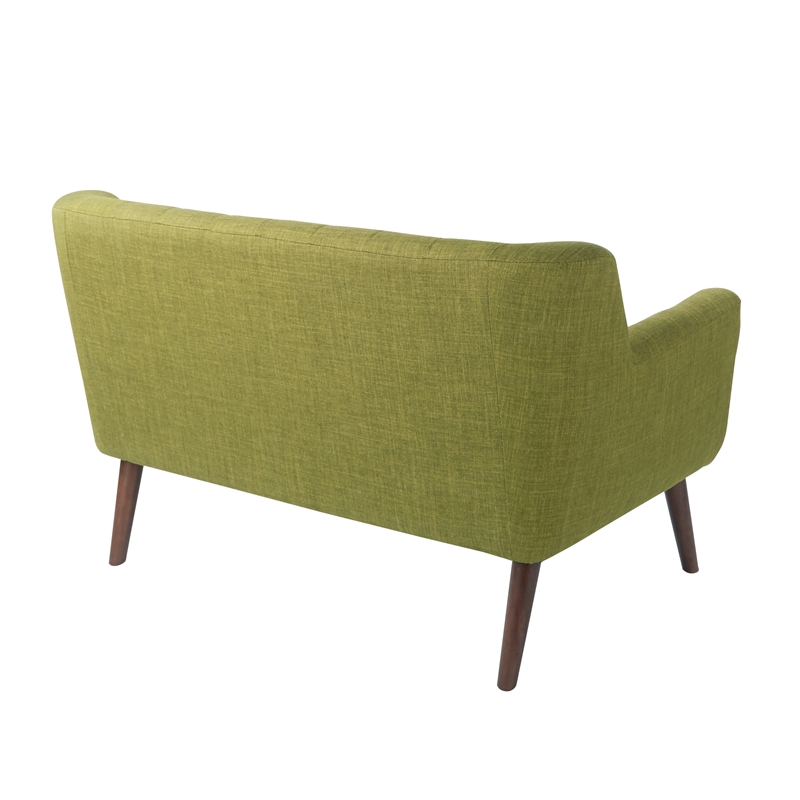 Scranton & Co Mid-Century Modern Loveseat in Green Fabric with Coffee Legs