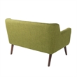 Scranton & Co Mid-Century Modern Loveseat in Green Fabric with Coffee Legs