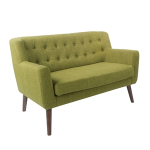 Scranton & Co Mid-Century Modern Loveseat in Green Fabric with Coffee Legs