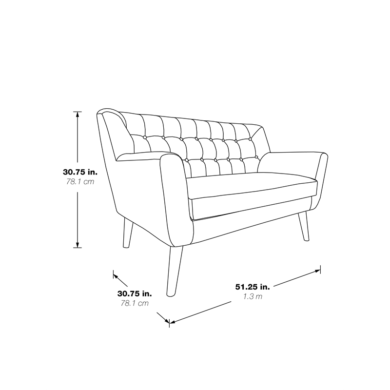 Scranton & Co Mid-Century Modern Loveseat in Navy Blue with Coffee Legs