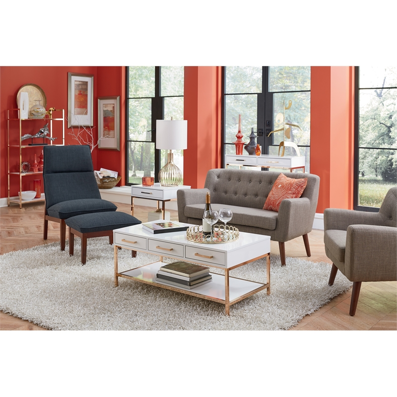 Scranton & Co Mid-Century Modern Loveseat in Cement Gray with Coffee Legs
