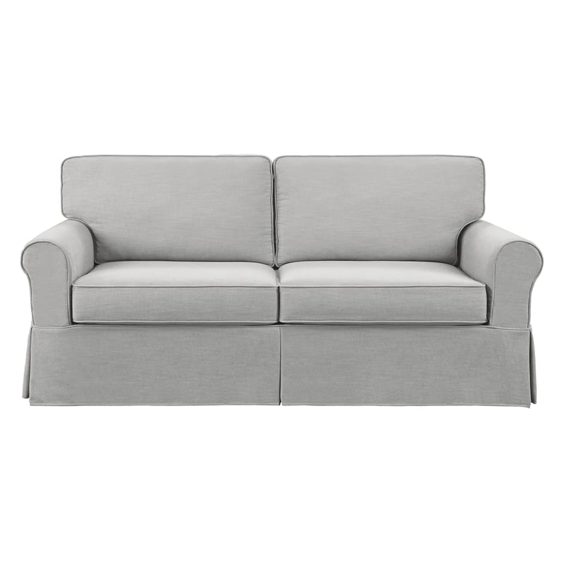 Scranton & Co Cottage Slipcover Sofa in Fog Gray with Rolled Arms and Piping