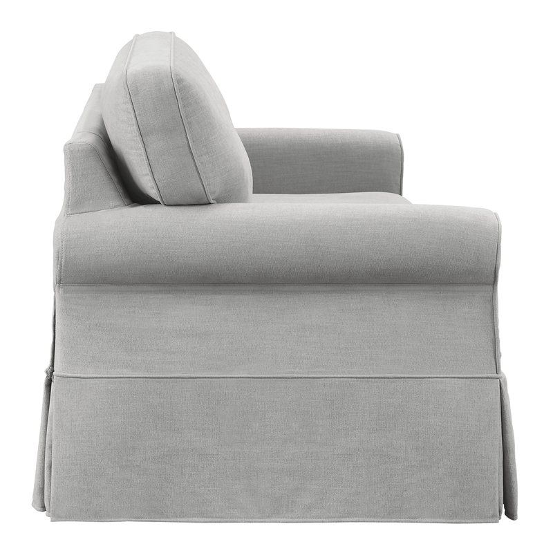 Scranton & Co Cottage Slipcover Sofa in Fog Gray with Rolled Arms and Piping