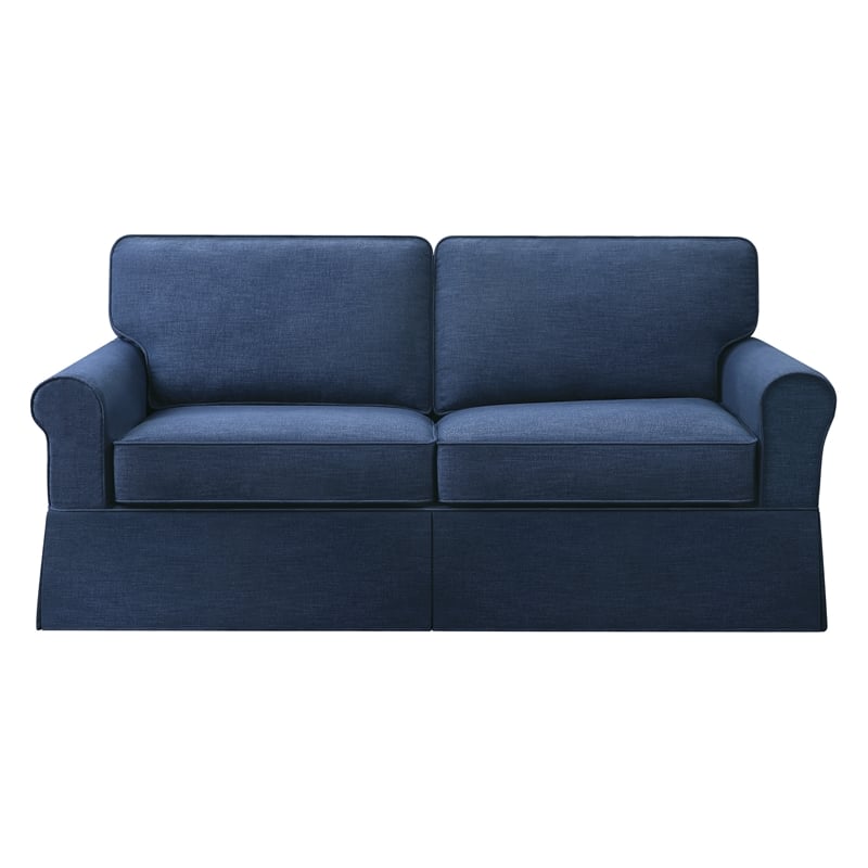 Scranton & Co Cottage Slipcover Sofa in Navy Blue with Rolled Arms and Piping