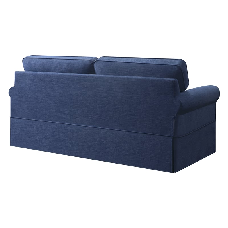 Scranton & Co Cottage Slipcover Sofa in Navy Blue with Rolled Arms and Piping