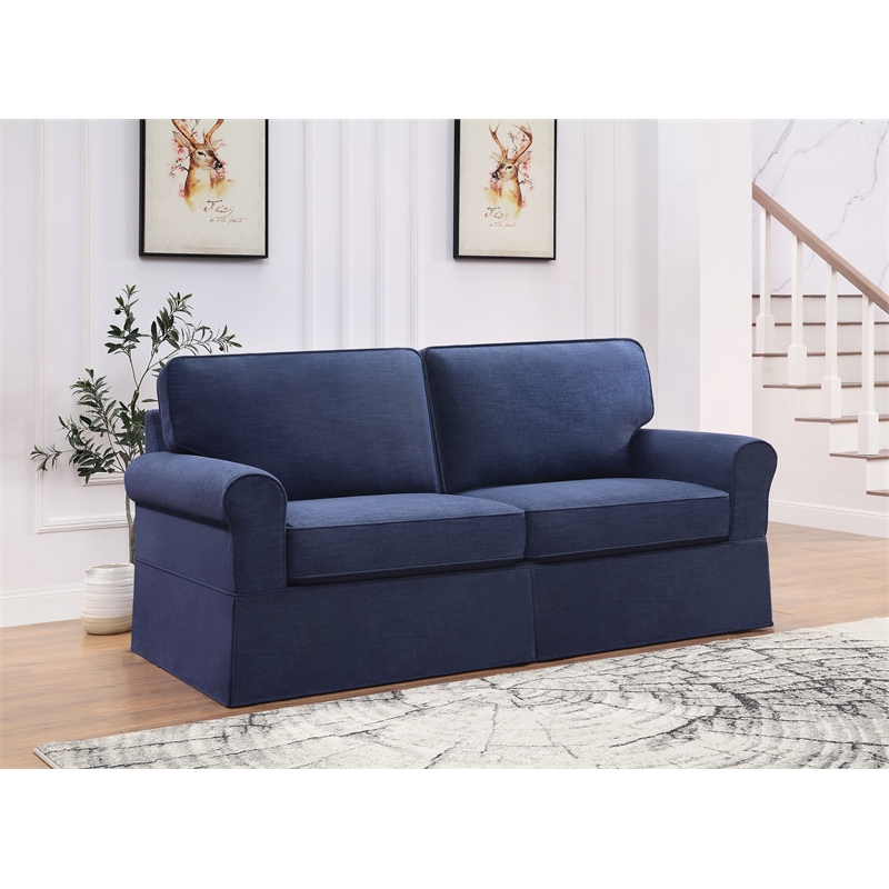 Scranton & Co Cottage Slipcover Sofa in Navy Blue with Rolled Arms and Piping
