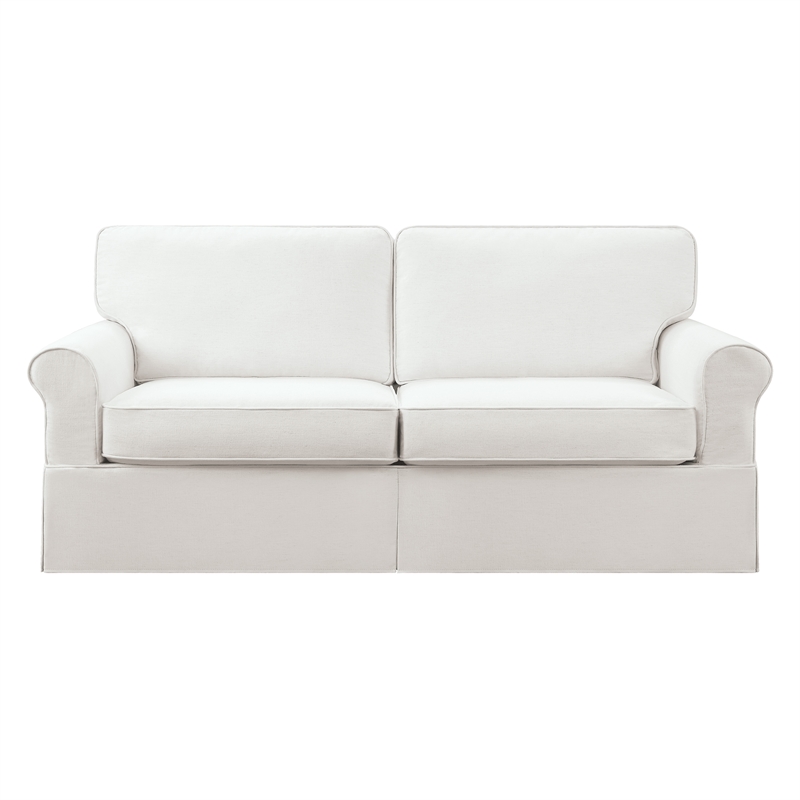 Scranton & Co Cottage Slipcover Sofa in Ivory White with Rolled Arms and Piping