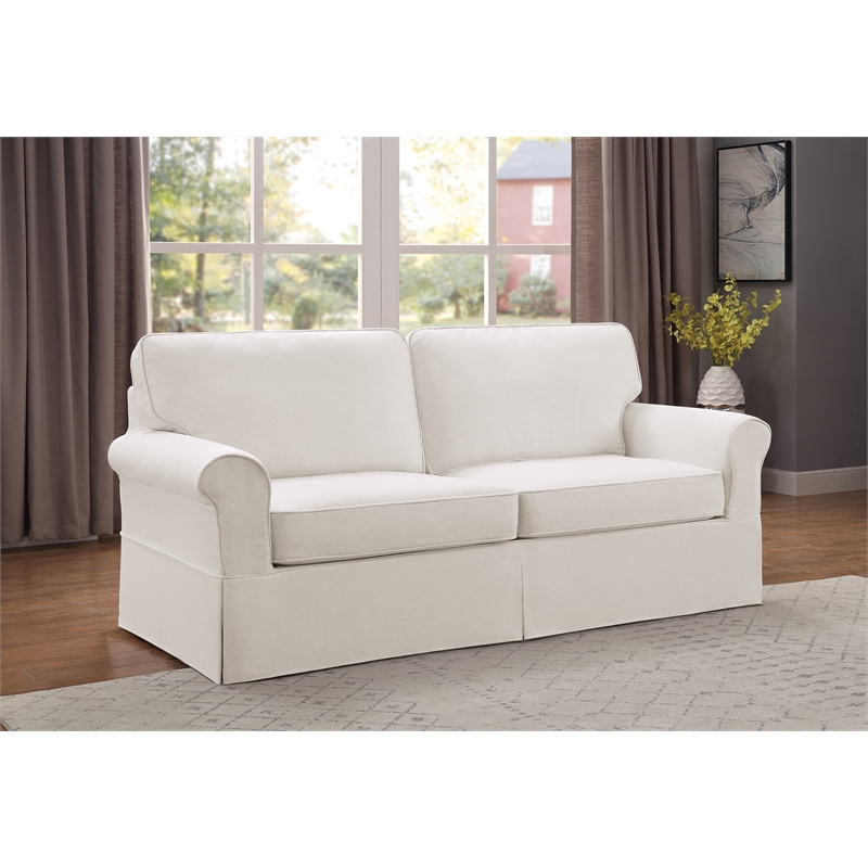 Scranton & Co Cottage Slipcover Sofa in Ivory White with Rolled Arms and Piping