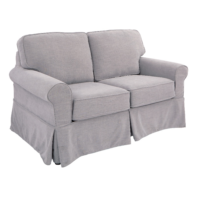 Scranton & Co Cottage Slipcover Loveseat in Fog Gray with Rolled Arms