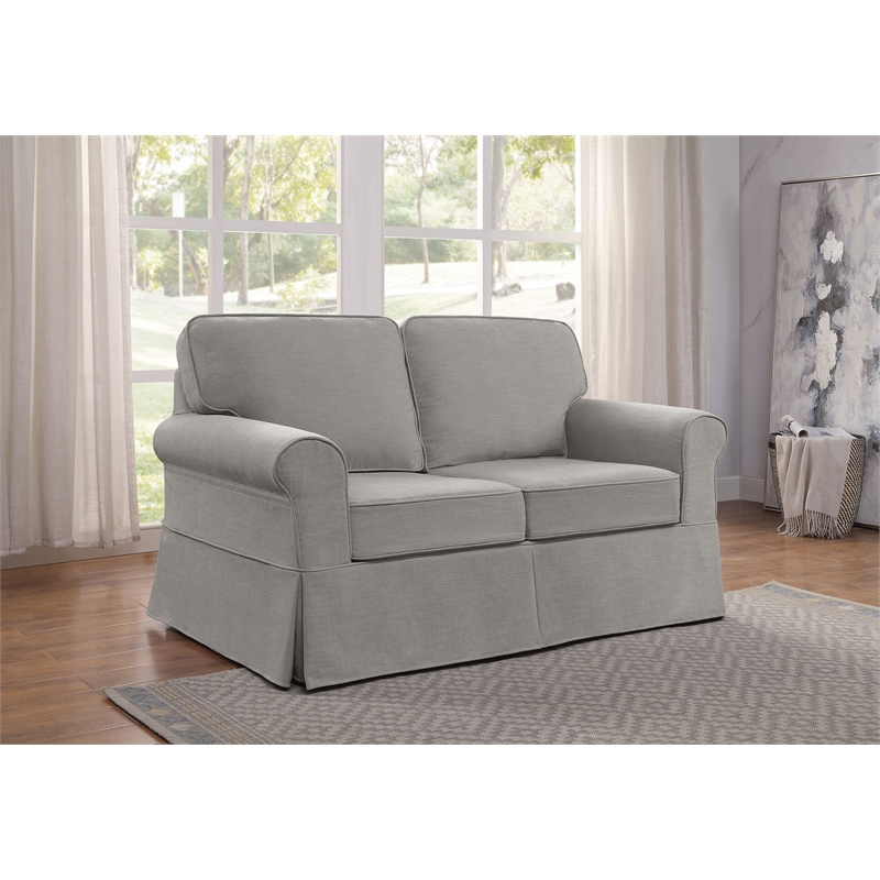 Scranton & Co Cottage Slipcover Loveseat in Fog Gray with Rolled Arms