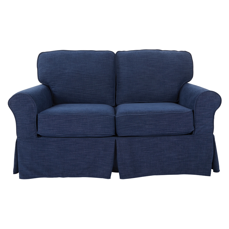 Scranton & Co Cottage Slipcover Loveseat in Navy Blue with Rolled Arms
