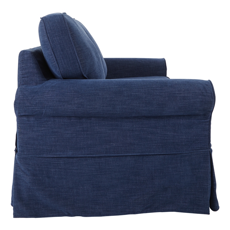 Scranton & Co Cottage Slipcover Loveseat in Navy Blue with Rolled Arms