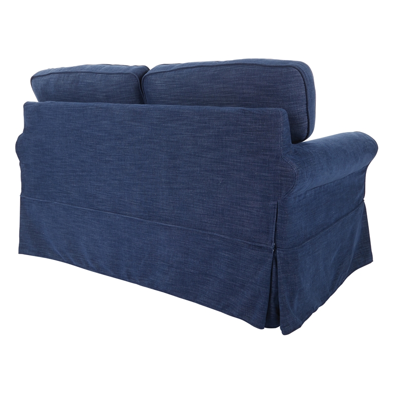 Scranton & Co Cottage Slipcover Loveseat in Navy Blue with Rolled Arms