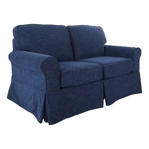 Scranton & Co Cottage Slipcover Loveseat in Navy Blue with Rolled Arms