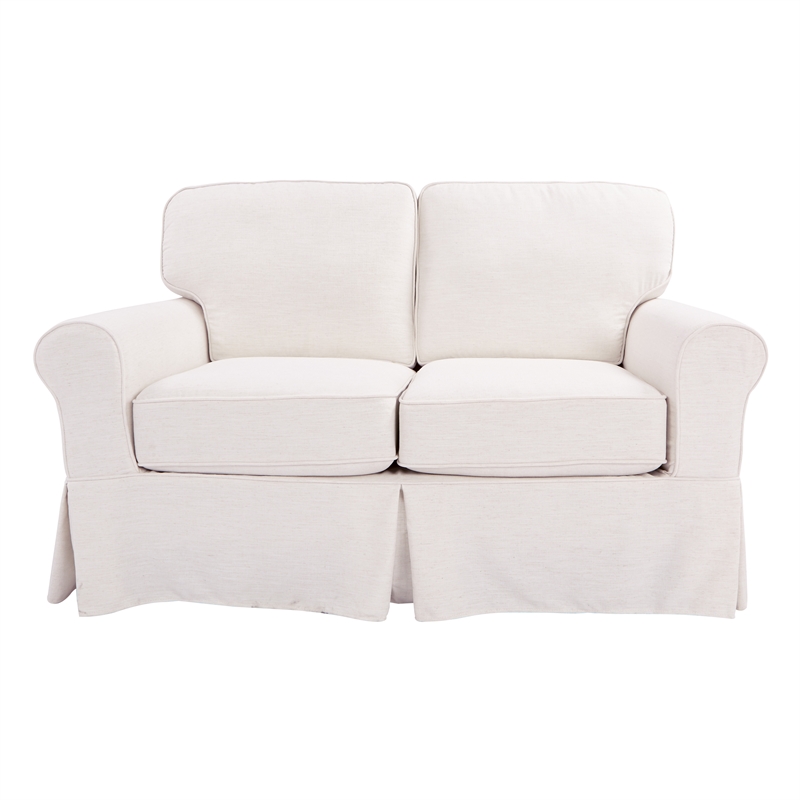 Scranton & Co Loveseat with Washable Ivory Beige Slip Fabric Cover