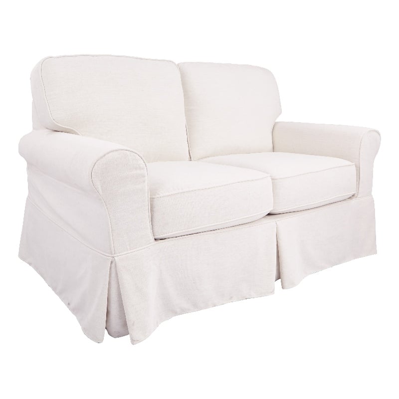 Scranton & Co Loveseat with Washable Ivory Beige Slip Fabric Cover