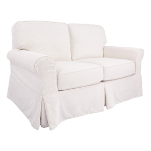 Scranton & Co Loveseat with Washable Ivory Beige Slip Fabric Cover