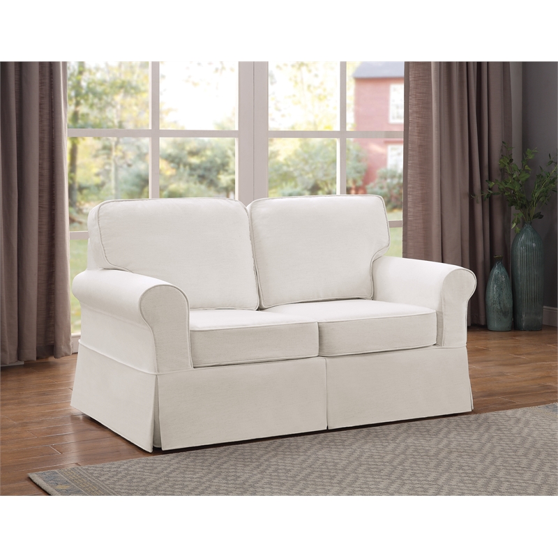 Scranton & Co Loveseat with Washable Ivory Beige Slip Fabric Cover