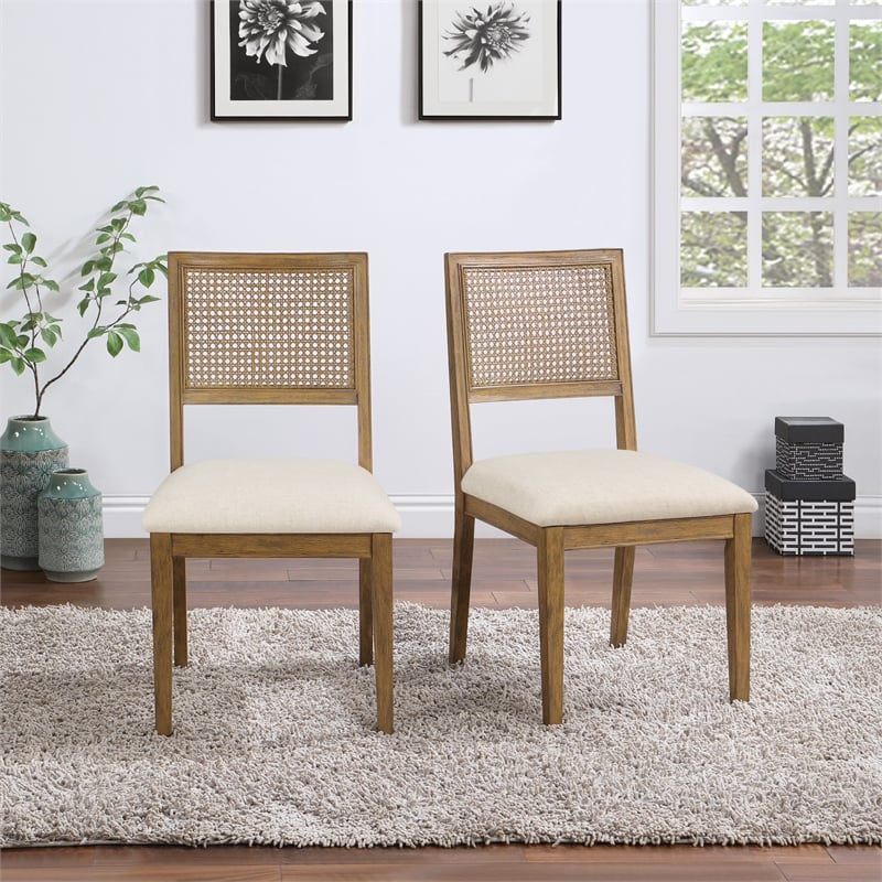 Scranton & Co Cane Back Dining Chair 2 Pack in Linen with Coastal Wash