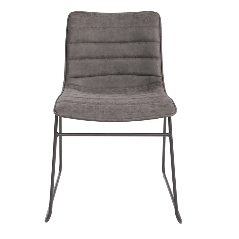 Scranton & Co Stacking Chair in Charcoal Gray Faux Leather Black Base 2 Pack