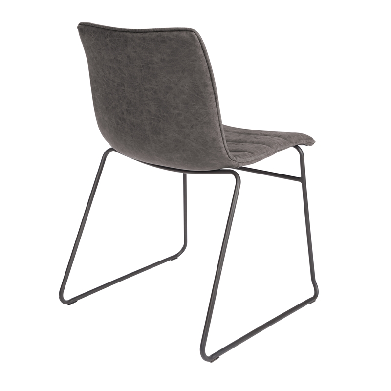 Scranton & Co Stacking Chair in Charcoal Gray Faux Leather Black Base 2 Pack