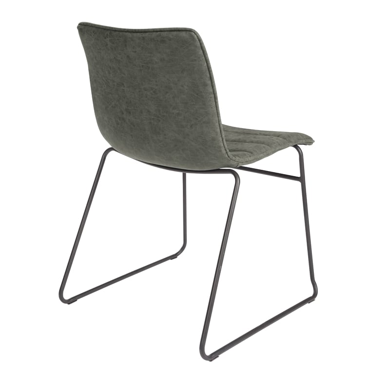 Scranton & Co Stacking Chair in Olive Green Faux Leather Black Base 2 Pack