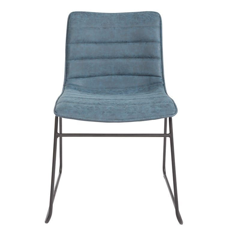 Scranton & Co Stacking Chair in Navy Blue Faux Leather Black Base 2 Pack