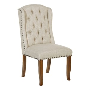 Scranton & Co Tufted Wing Dining Chair in Linen Cream with Nailhead Trim