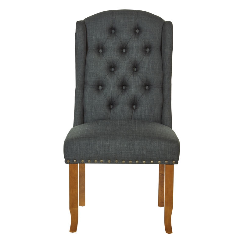 Scranton & Co Charcoal Gray Tufted Wing Back Dining Chair with Bronze Nailheads