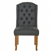 Scranton & Co Charcoal Gray Tufted Wing Back Dining Chair with Bronze Nailheads