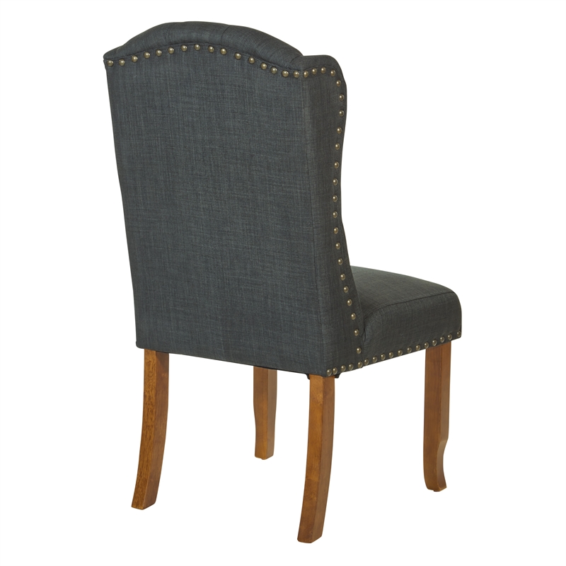 Scranton & Co Charcoal Gray Tufted Wing Back Dining Chair with Bronze Nailheads