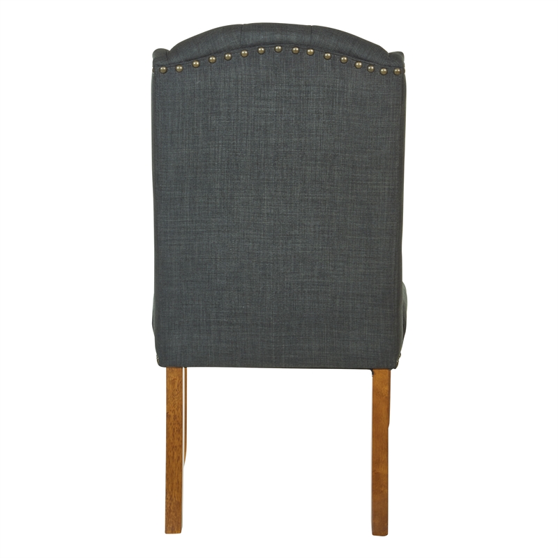Scranton & Co Charcoal Gray Tufted Wing Back Dining Chair with Bronze Nailheads