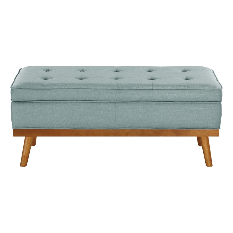 Scranton & Co Mid-Century Modern Storage Bench in Sea Blue with Spice Legs