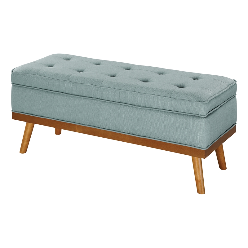 Scranton & Co Mid-Century Modern Storage Bench in Sea Blue with Spice Legs