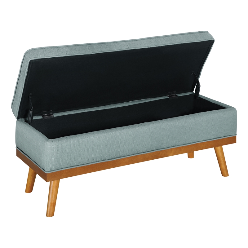 Scranton & Co Mid-Century Modern Storage Bench in Sea Blue with Spice Legs