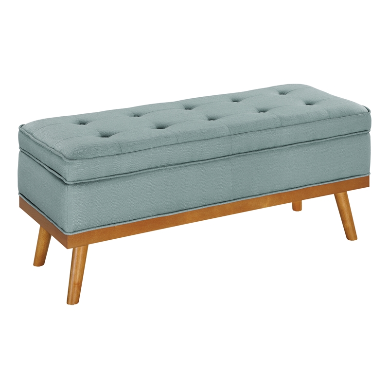 Scranton & Co Mid-Century Modern Storage Bench in Sea Blue with Spice Legs