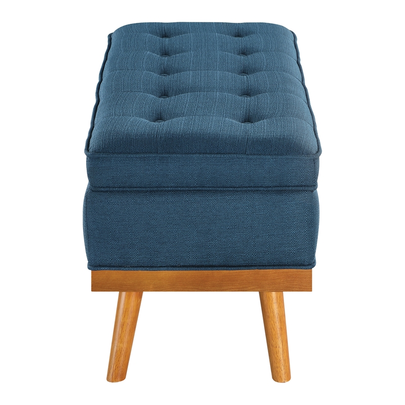 Scranton & Co Mid-Century Modern Storage Bench in Azure Blue with Spice Legs