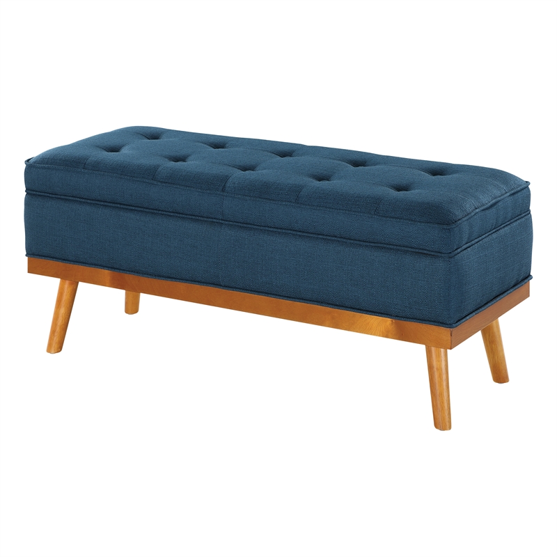 Scranton & Co Mid-Century Modern Storage Bench in Azure Blue with Spice Legs