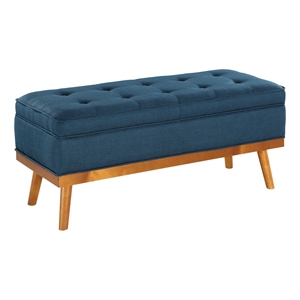 Scranton & Co Mid-Century Modern Storage Bench in Azure Blue with Spice Legs