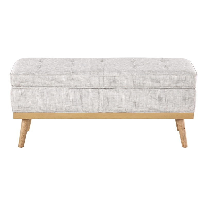Scranton & Co Mid-Century Modern Storage Bench in Linen White with Wood Legs